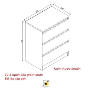 Sơ đồ kích thước tủ 3 ngăn kéo 60 × 40 × 78 cm