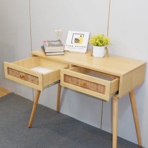 Bàn trang điểm 2 ngăn kéo, mây đan caro tự nhiên - Tigadecor - Ảnh 4