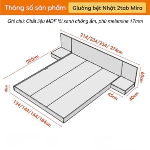 Giường ngủ bệt kiểu Nhật kèm 2 Tab Mira - Tiga0075 - Ảnh 6