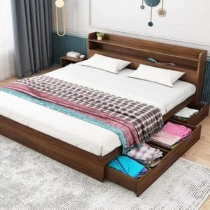 Giường ngủ gỗ MDF 3 ngăn kéo + kệ đầu giường thông minh - Tiga0085 - Ảnh 4