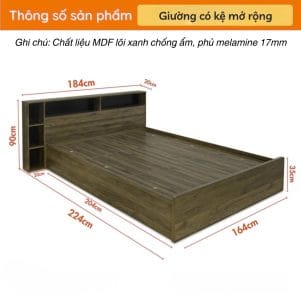 Giường ngủ gỗ MDF có kệ đầu giường mở rộng Sakara - Tiga0083 - Ảnh 6