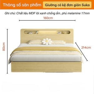 Giường ngủ gỗ MDF có kệ đơn giản Suka - Tiga0082 - Ảnh 6