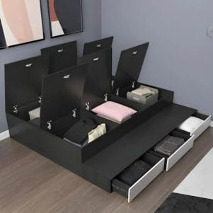 Giường ngủ gỗ MDF kết hợp đôn ngồi nhiều ngăn - Tiga0088 - Ảnh 3