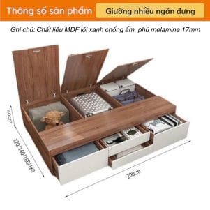 Giường ngủ gỗ MDF kết hợp tủ đựng đồ nhiều ngăn - Tiga0087 - Ảnh 7