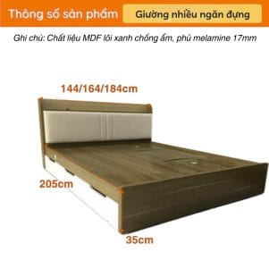 Giường ngủ gỗ MDF nhiều ngăn đựng đồ + đệm đầu giường - Tiga0086 - Ảnh 7