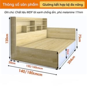 Giường ngủ gỗ nhiều ngăn kết hợp kệ đa năng - Tiga0091 - Ảnh 7