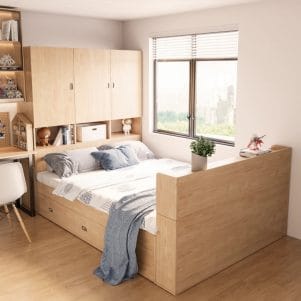Giường ngủ gỗ nhiều ngăn kết hợp tủ và kệ - Tiga0092 - Ảnh 5