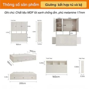 Giường ngủ gỗ nhiều ngăn kết hợp tủ và kệ - Tiga0092 - Ảnh 7
