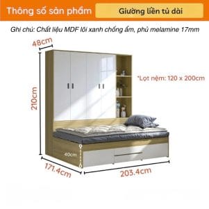 Giường ngủ gỗ nhiều ngăn liền tủ dài - Tiga0094 - Ảnh 7
