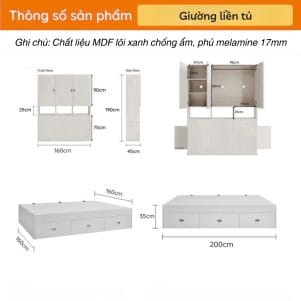 Giường ngủ gỗ nhiều ngăn liền tủ hiện đại - Tiga0093 - Ảnh 7