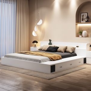 Giường ngủ kiểu Nhật có đôn ngồi 40cm 3 ngăn kéo - Tiga0084
