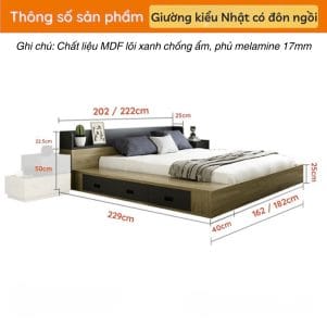Giường ngủ kiểu Nhật có đôn ngồi 40cm 3 ngăn kéo - Tiga0084 - Ảnh 6