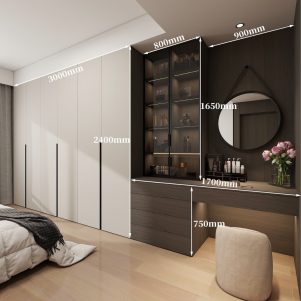 Tủ quần áo âm tường kết hợp bàn trang điểm Chicago - Tiga0134