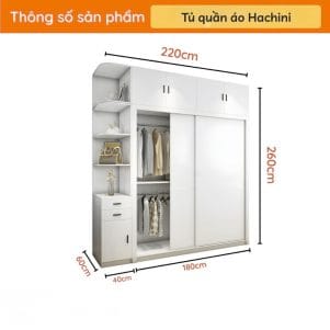 Tủ quần áo cửa lùa kết hợp kệ đơn giản Hachini - Tiga0111 - Ảnh 6