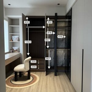 Tủ quần áo thiết kế L đa năng kết hợp bàn làm việc Minyugi - Tiga0121 - Ảnh 4