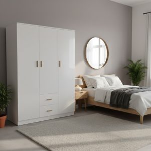 Tủ quần áo đơn giản 3 cánh mở 2 ngăn kéo Jayka - Tiga0015