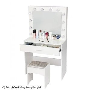 Bàn trang điểm Malisa TIGA0216 màu trắng với gương viền bóng LED và kệ mỹ phẩm