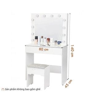Kích thước bàn trang điểm Malisa TIGA0216: dài 80 cm, rộng 45 cm, cao 140 cm
