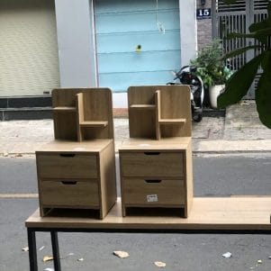 Ảnh thực tế hai tủ đầu giường Jatika TIGA0213 màu vân gỗ